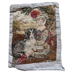 Oreiller Gobelin antique avec fragment de tapisserie du XVIIIe siècle
