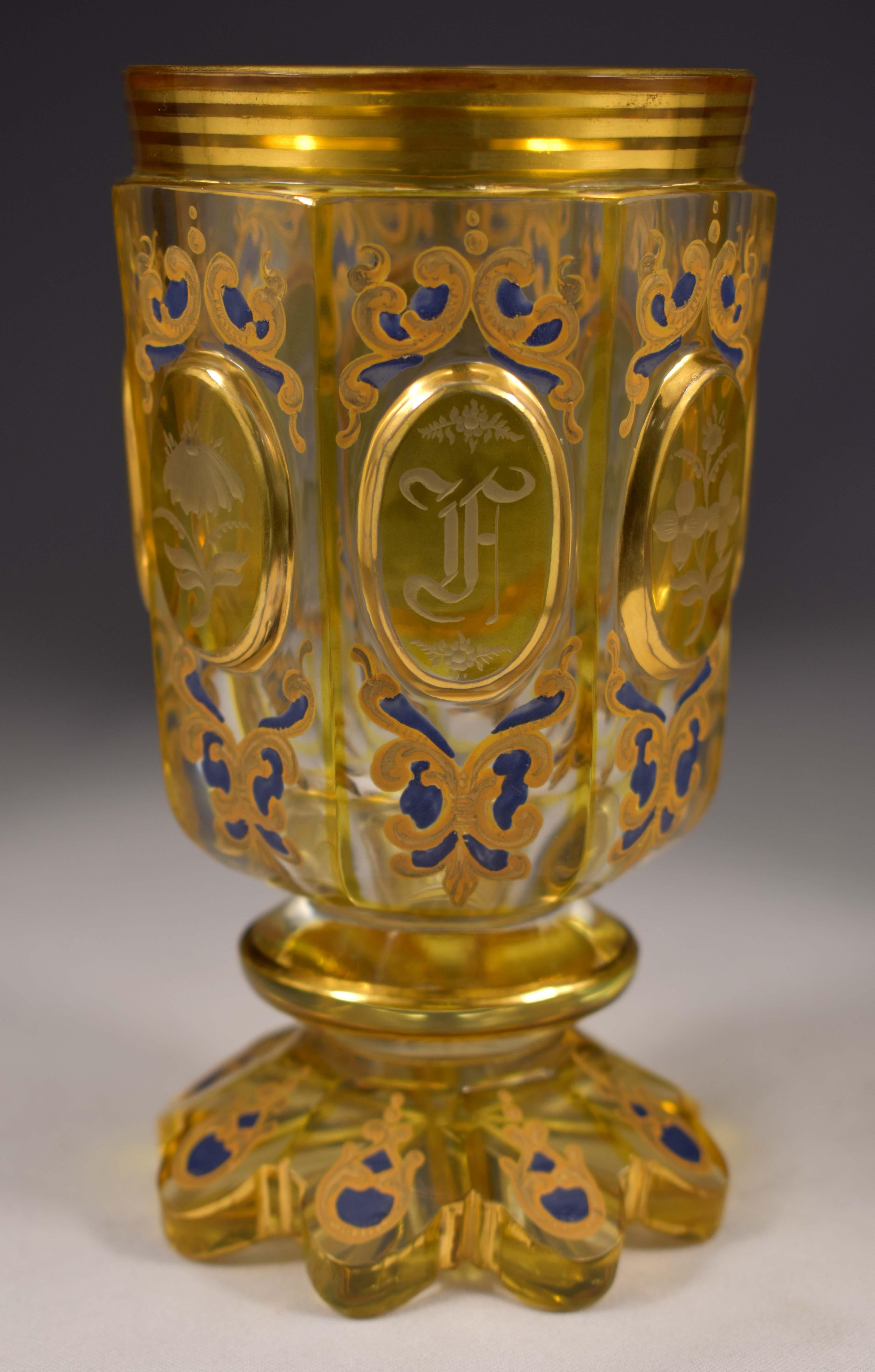Antique Goblet 19-20th Century, Cut, Engraved and Painted 'Mamluk' In Good Condition In Nový Bor, CZ
