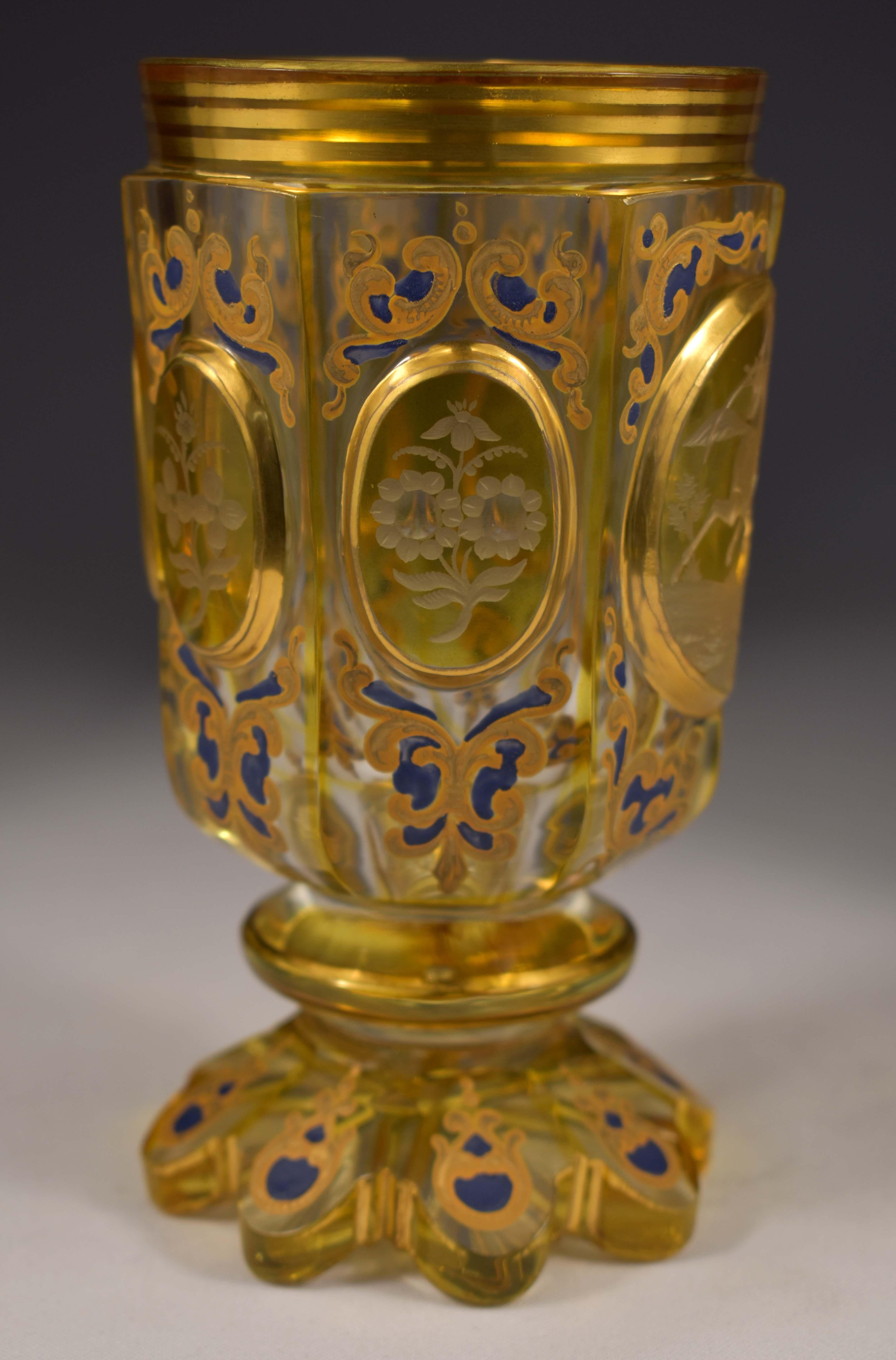 Late 19th Century Antique Goblet 19-20th Century, Cut, Engraved and Painted 'Mamluk'