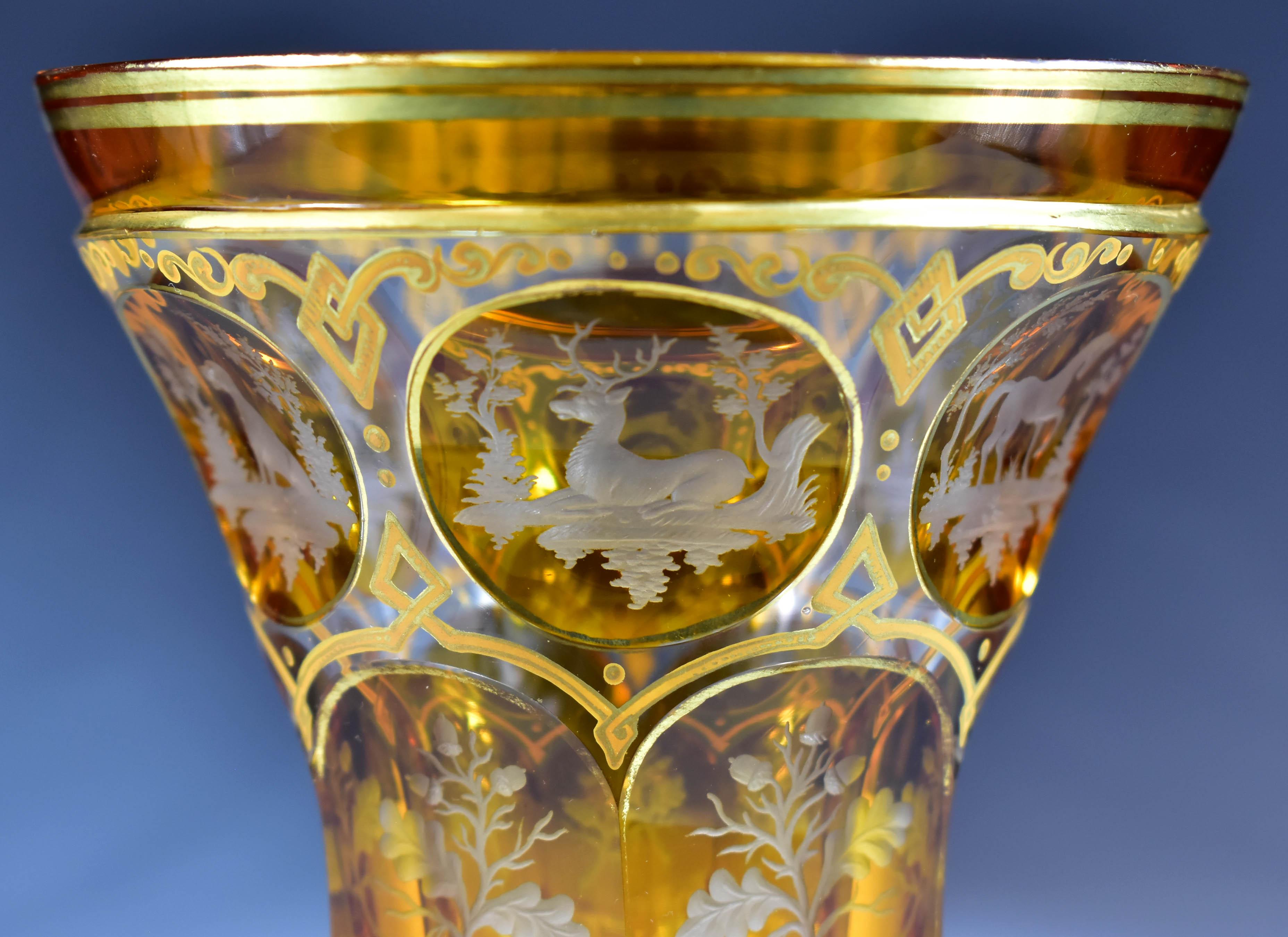 Antique Goblet - Amber Lazure - Hunting motifs – Bohemian Glass 19th century 5