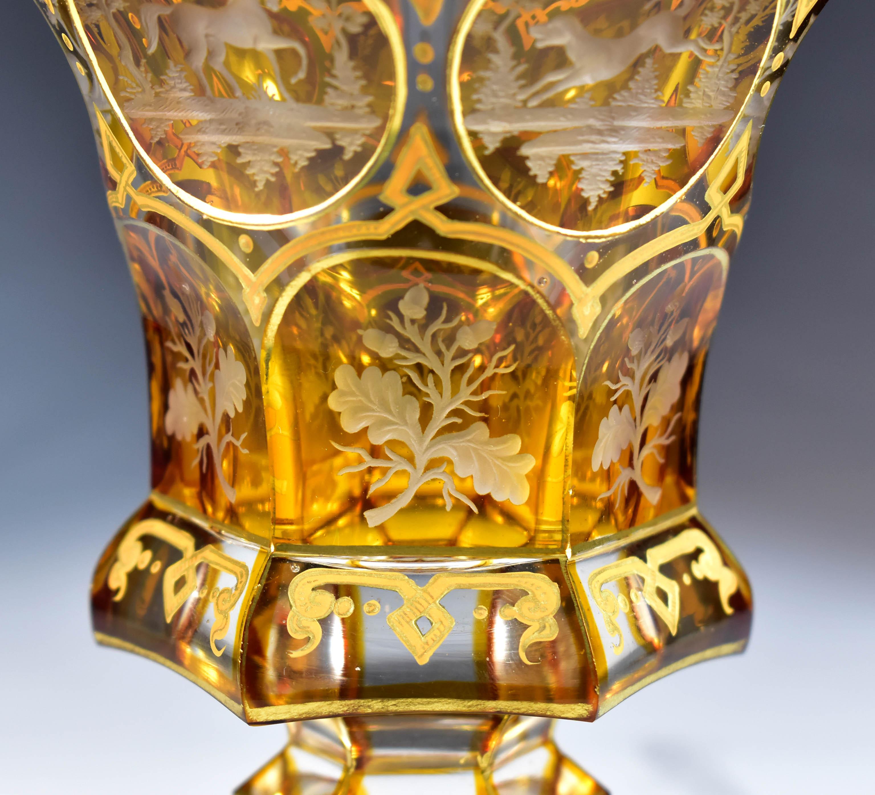 Antique Goblet - Amber Lazure - Hunting motifs – Bohemian Glass 19th century 7
