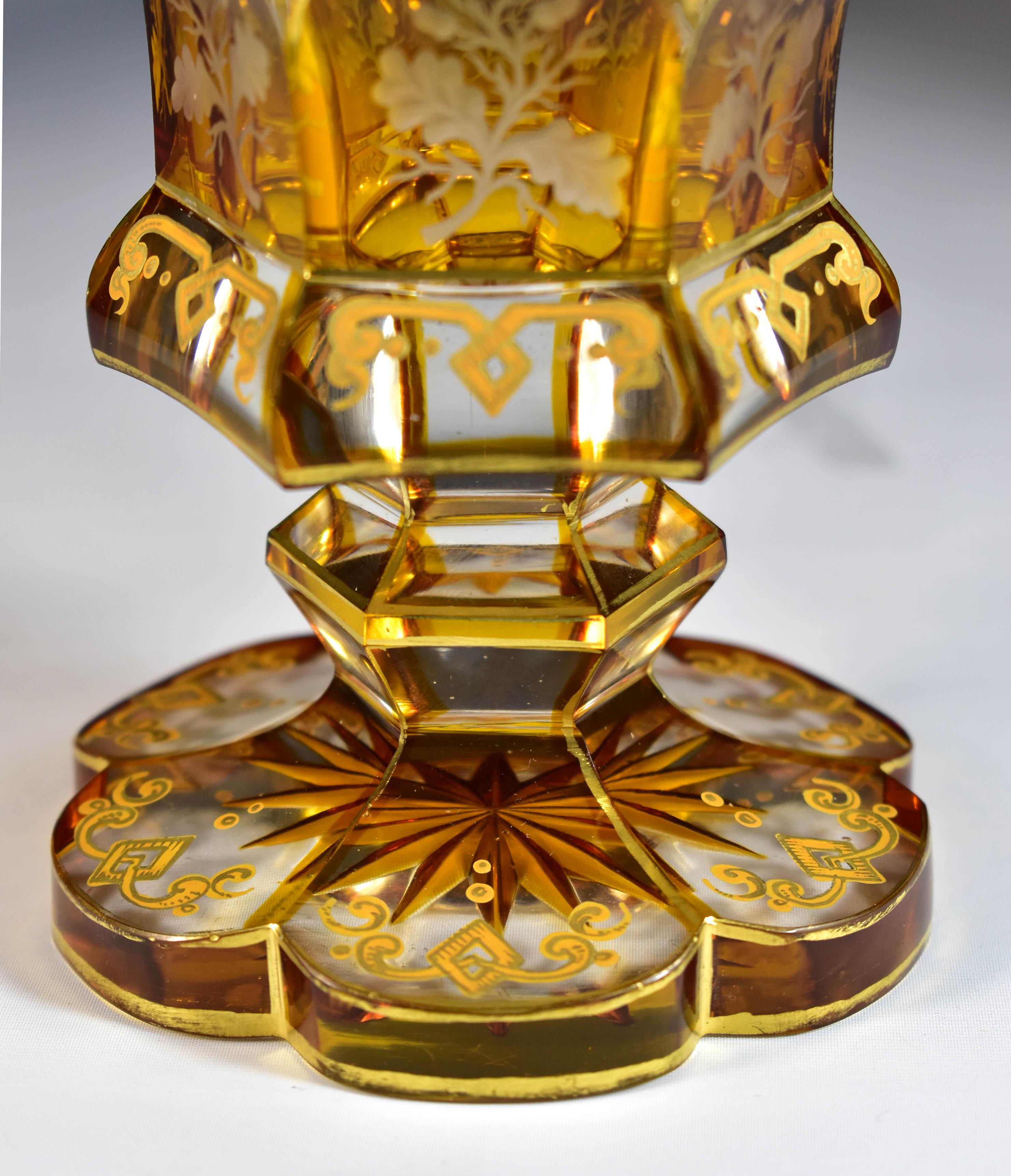 Antique Goblet - Amber Lazure - Hunting motifs – Bohemian Glass 19th century 9
