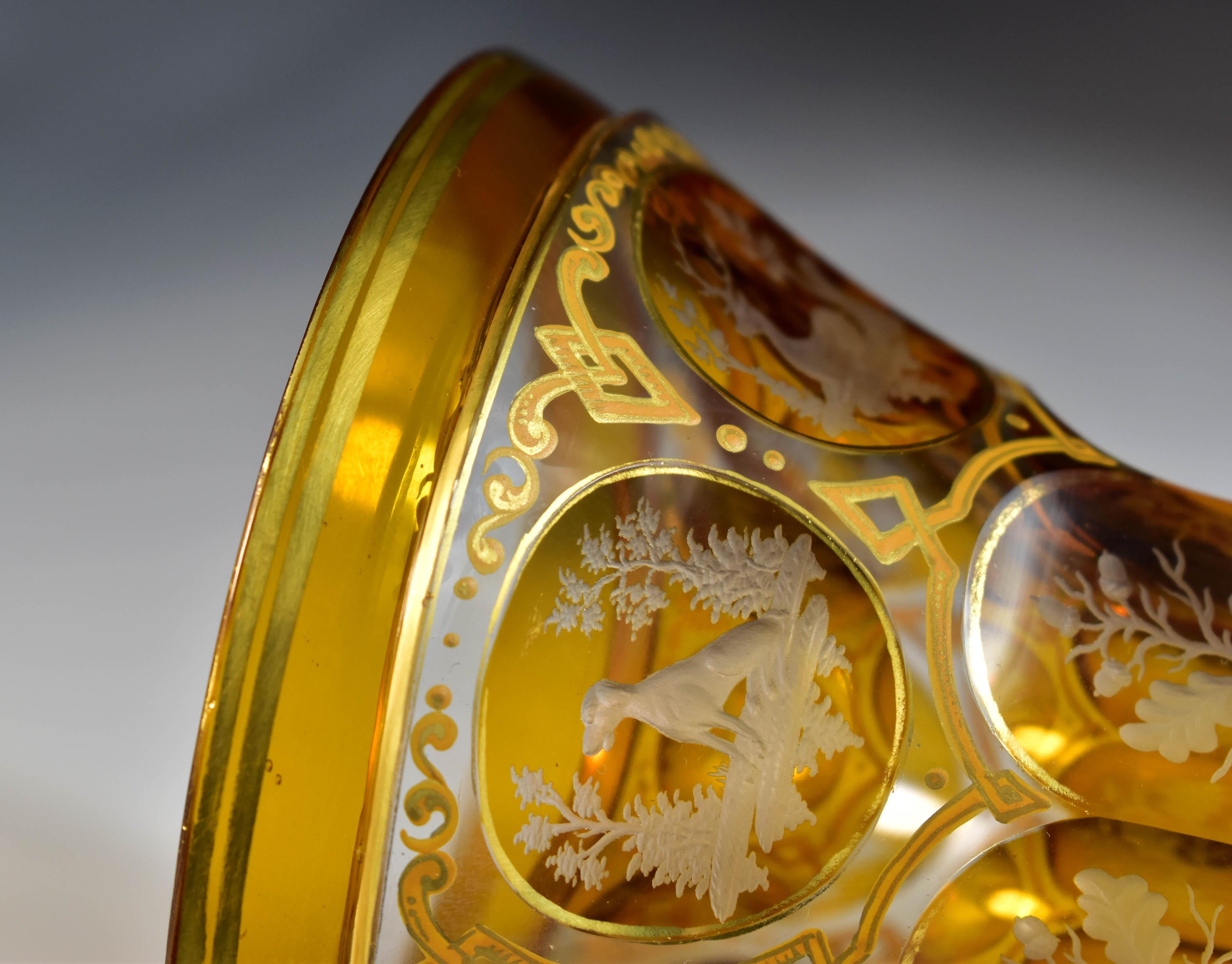 Antique Goblet - Amber Lazure - Hunting motifs – Bohemian Glass 19th century 10