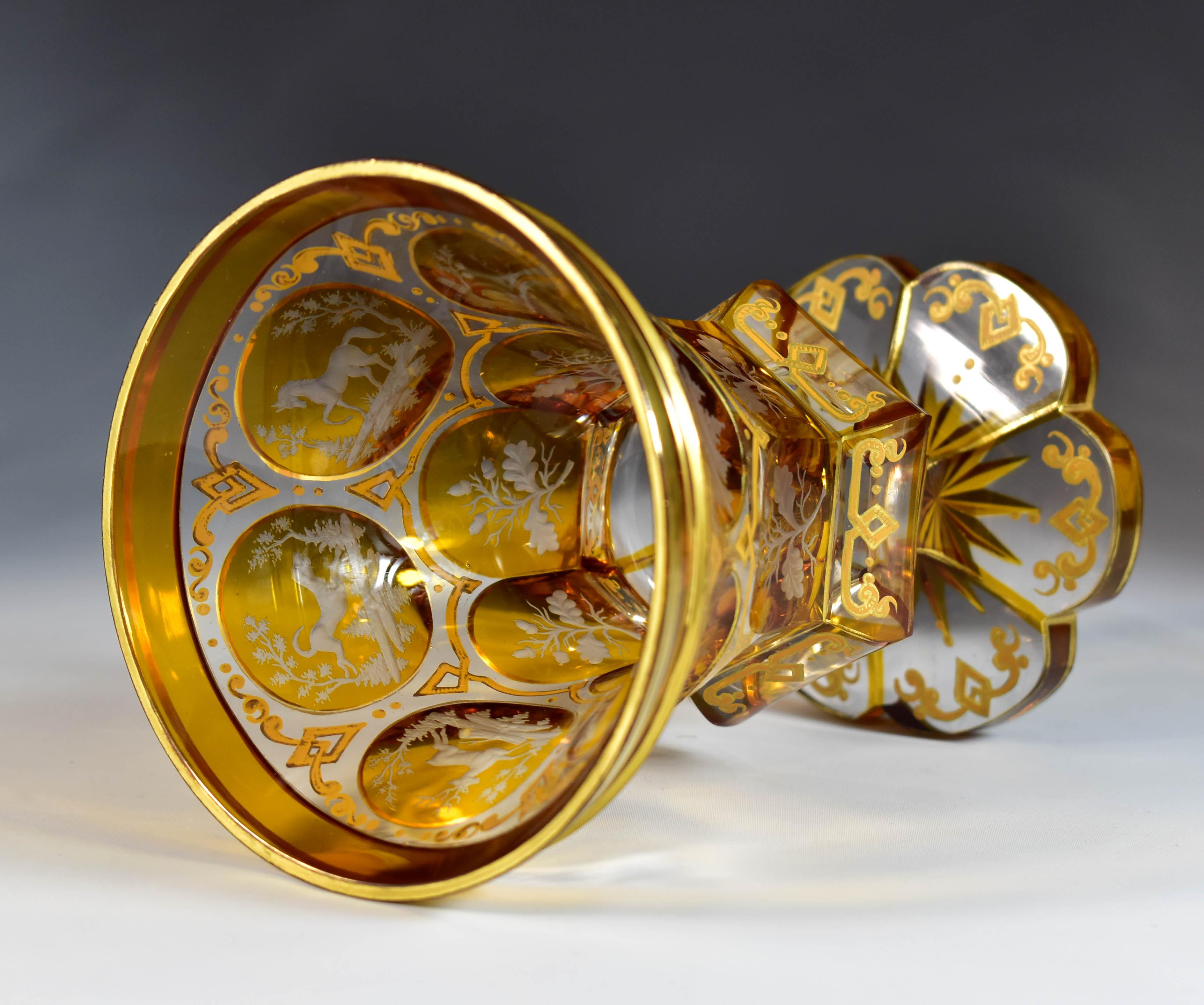 Antique Goblet - Amber Lazure - Hunting motifs – Bohemian Glass 19th century 15