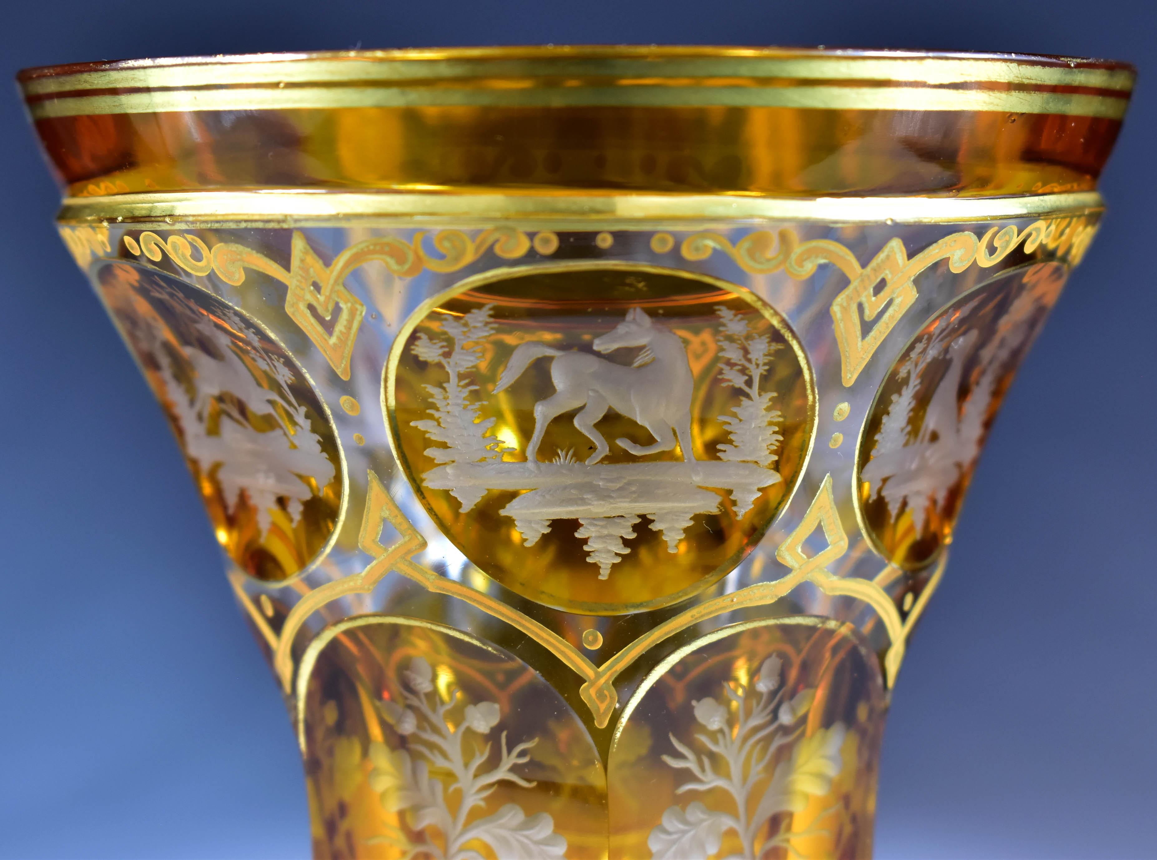 Antique Goblet - Amber Lazure - Hunting motifs – Bohemian Glass 19th century 3