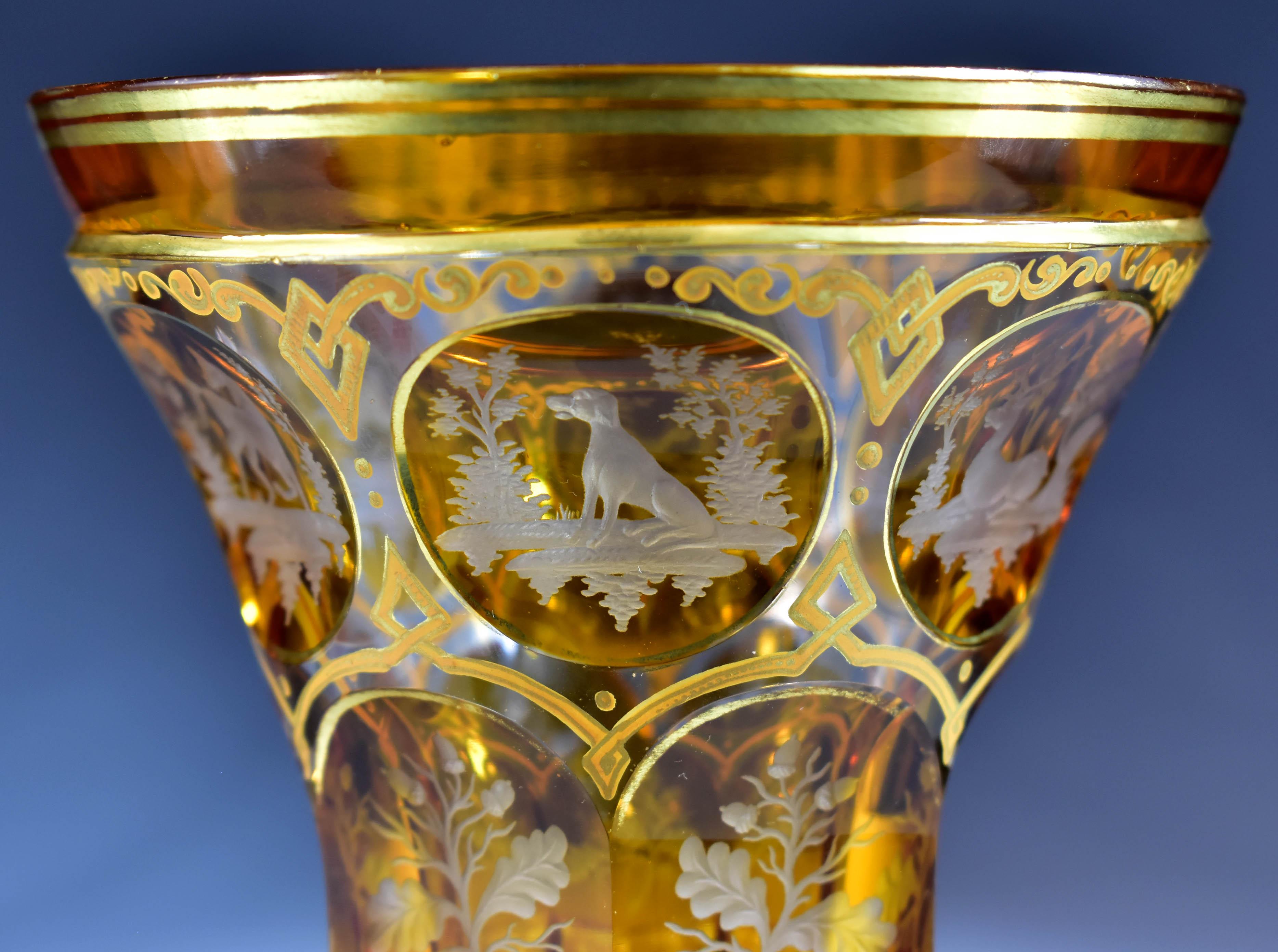 Antique Goblet - Amber Lazure - Hunting motifs – Bohemian Glass 19th century 4