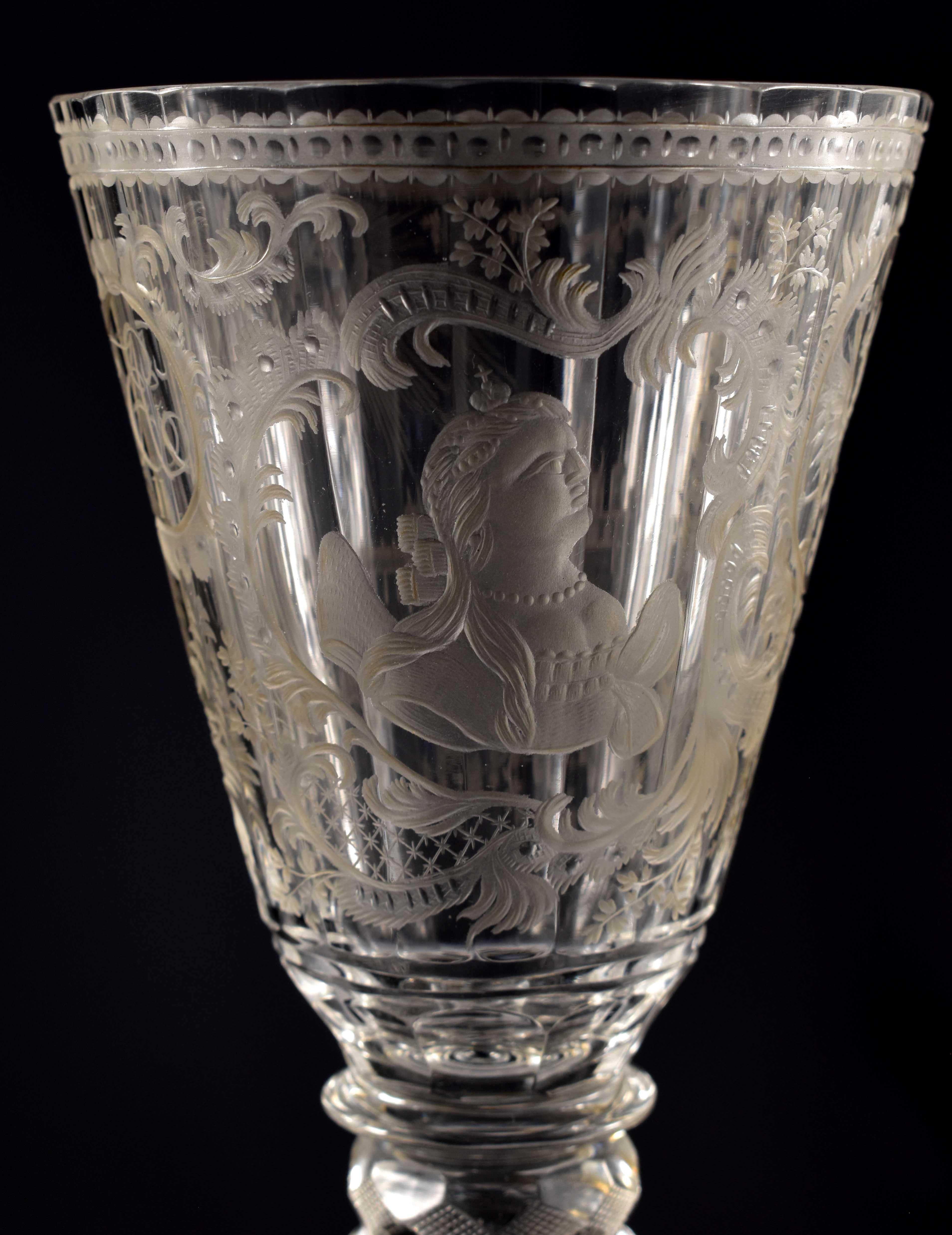 Glass Antique Goblet in Baroque Style -Portrait of Catherine II the Great 18th Century