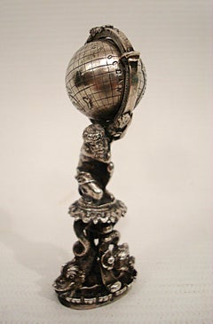Antique God Atlas Sterling Silver Figural Wax Seal Stamper. German 19-Century.