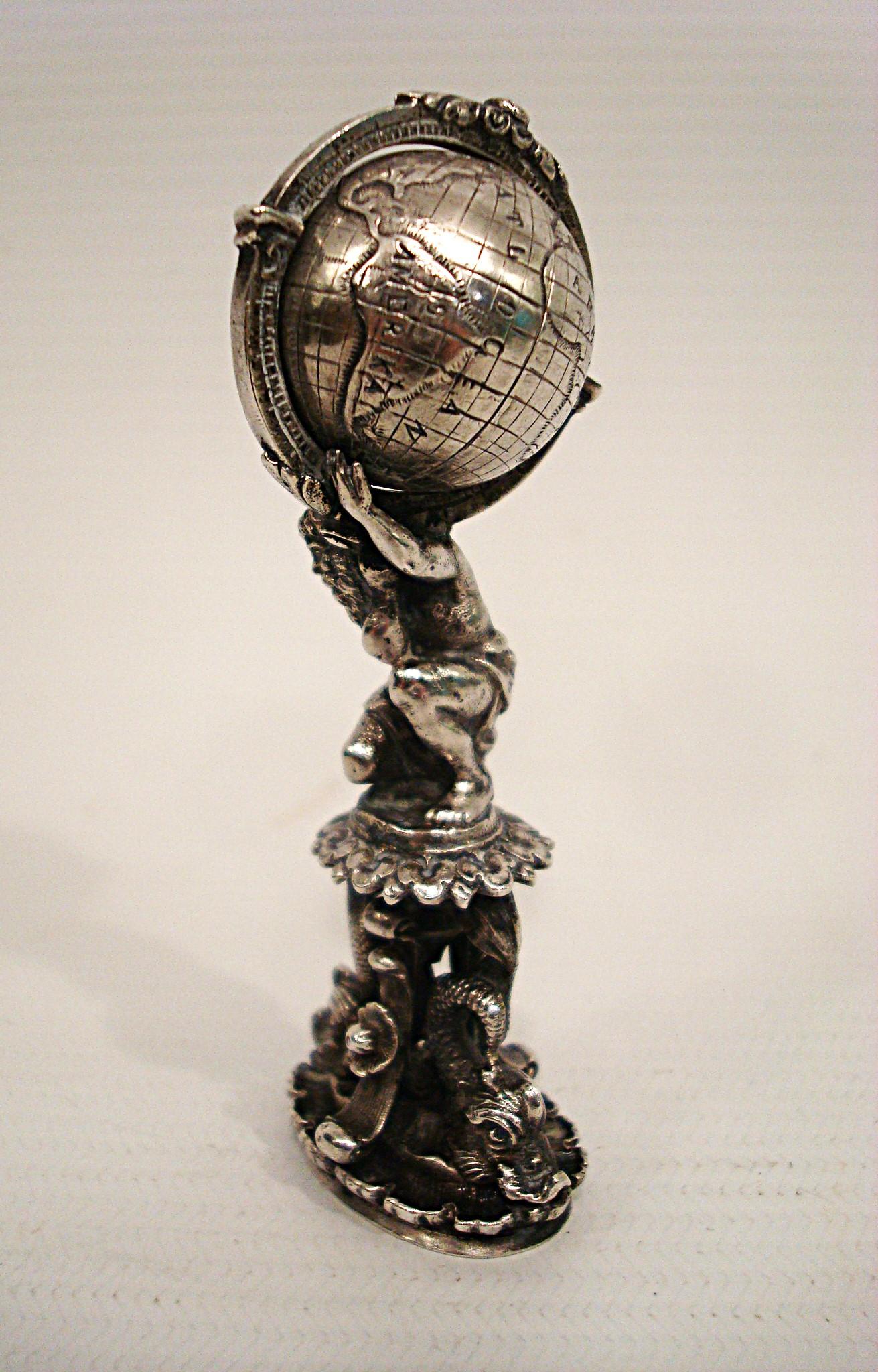 Antike Gott Atlas Sterling Silber Figural Wachs Siegel Stamper. Deutsch 19-Jahrhundert. (Klassisch-griechisch) im Angebot