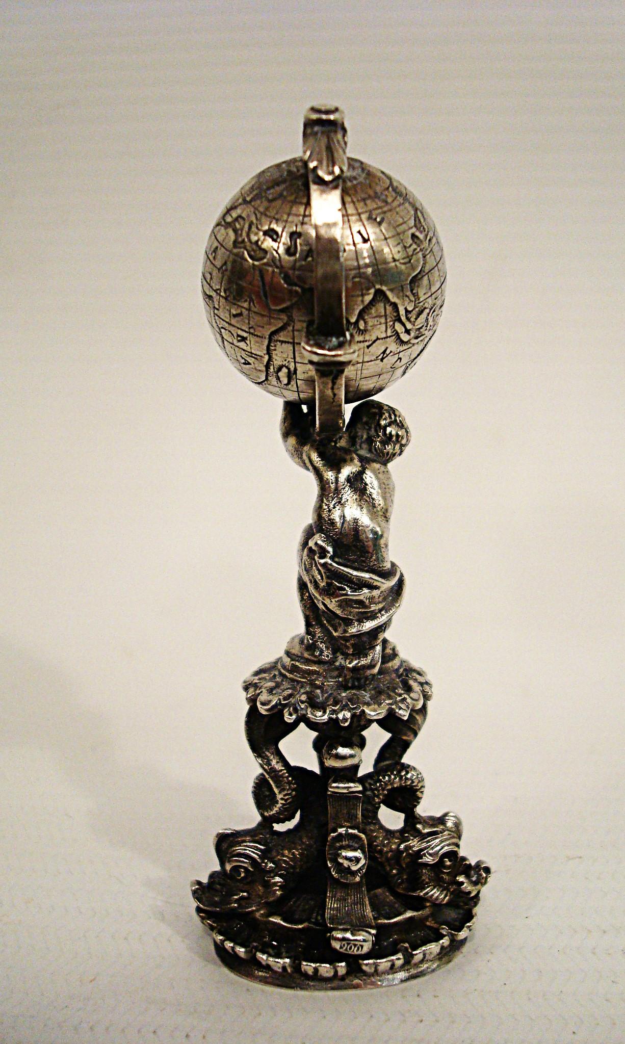 Antike Gott Atlas Sterling Silber Figural Wachs Siegel Stamper. Deutsch 19-Jahrhundert. im Zustand „Gut“ im Angebot in Buenos Aires, Olivos