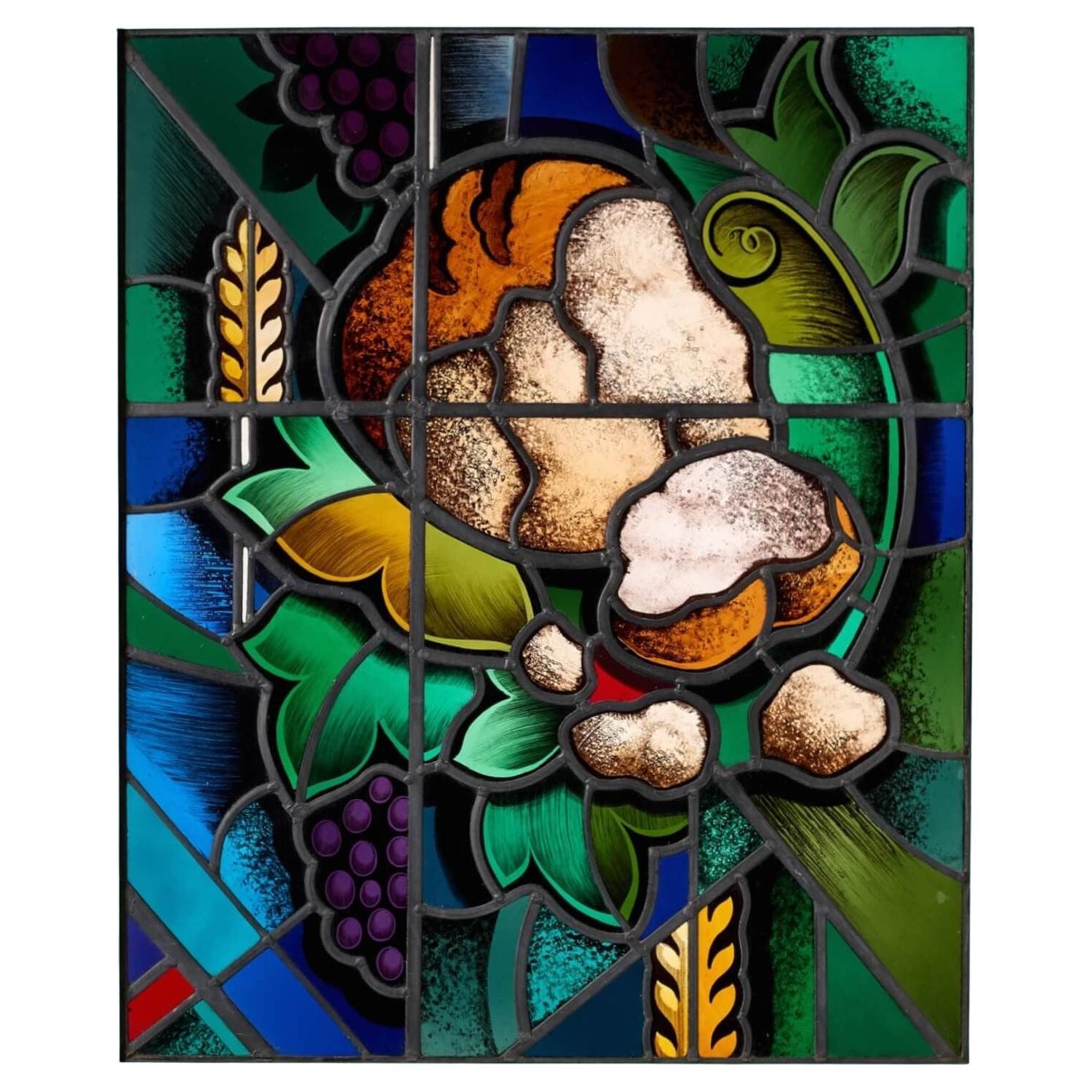 Panneau de vitraux antique Goddard & Gibbs représentant des fruits et des feuillages en vente