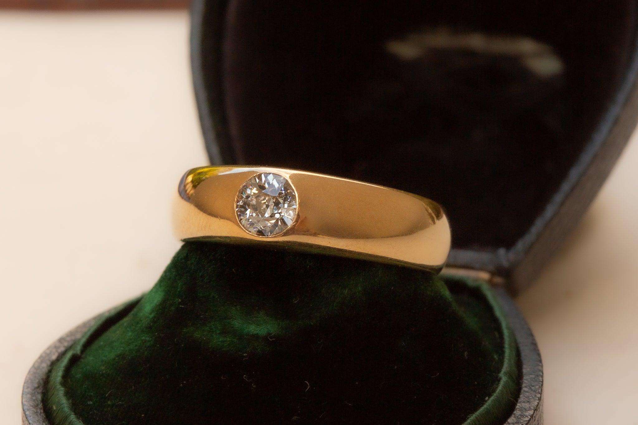 This elegant antique solitaire ring was crafted in Vienna during the Austro-Hungarian Empire, circa 1900. Set with an exceptional 0.6-carat old European cut diamond, the sparkling stone boasts very good clarity, and a bright white hue.

The ring is