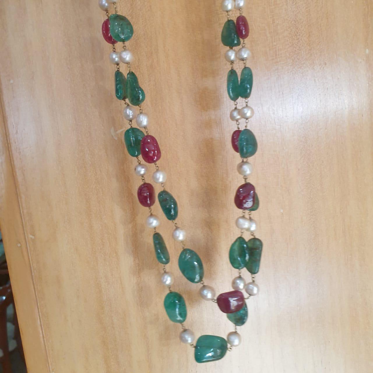Antiguo 421 quilates esmeralda rubí antiguo Perlas collar de oro, 50-100 años de antigüedad Cabujón en venta