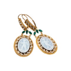 Antique Gold Agate and Natural Pearls Napoléon Earrings