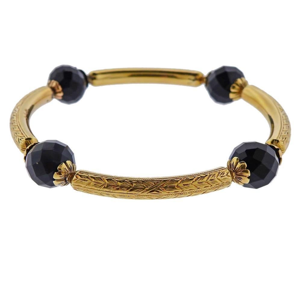Antique Gold Agate Bangle Bracelet In Excellent Condition In New York, NY