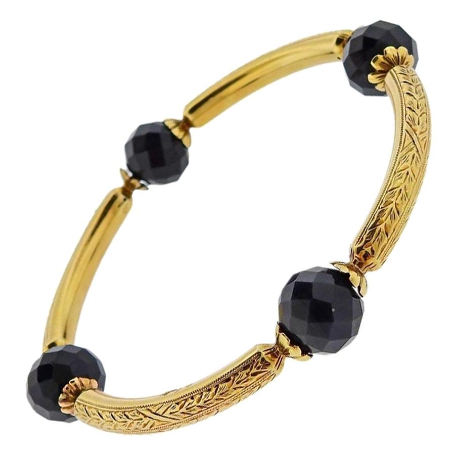 Antique Gold Agate Bangle Bracelet