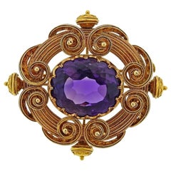 Antique Gold Amethyst Brooch Pin