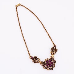 Antique Gold Amethyst Crystal Flower Choker Necklace By Coro, 1950s