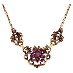 Antique Gold Amethyst Crystal Flower Choker Necklace By Coro, 1950s
