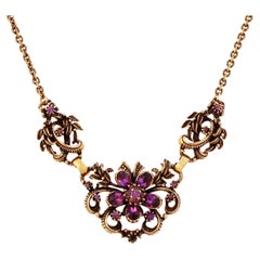 Vintage Gold Amethyst Crystal Flower Choker Necklace By Coro, 1950s