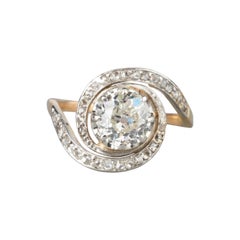 Antique Gold and 1.25 Carats Diamonds French Ring