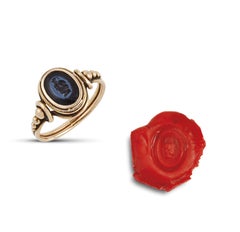 Antique Gold and Agate Nicolo Intaglio Jupiter Serapis Ring