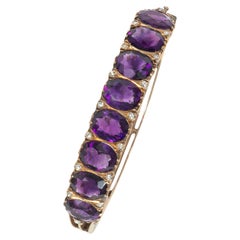 Antique Gold and Amethyst Hinged Bangle Bracelet with Diamond Accents