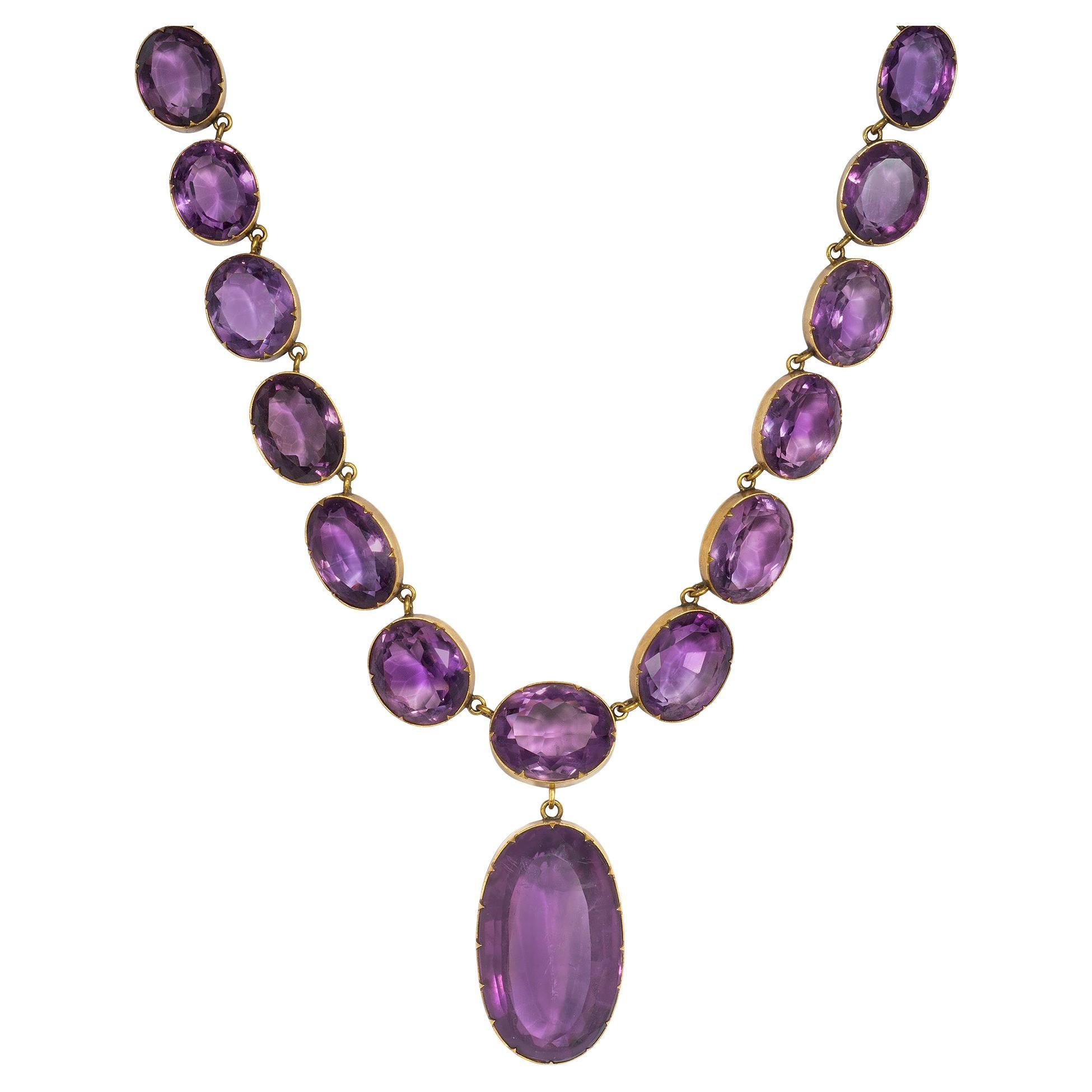 Antique Gold and Amethyst Rivière-Style Necklace with Detachable Pendant For Sale