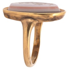 Antique Gold And Banded Agate Intaglio Ring Italian 17th century