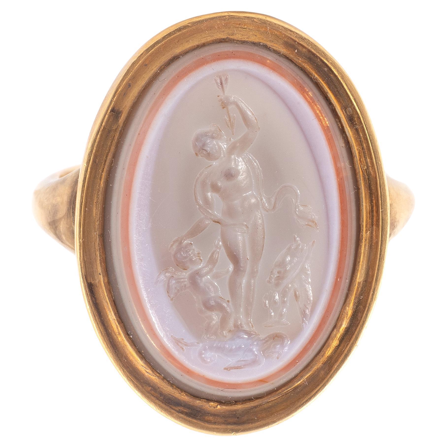 Antique Gold And Banded Agate Intaglio Ring Italian 17th century In Excellent Condition In Firenze, IT