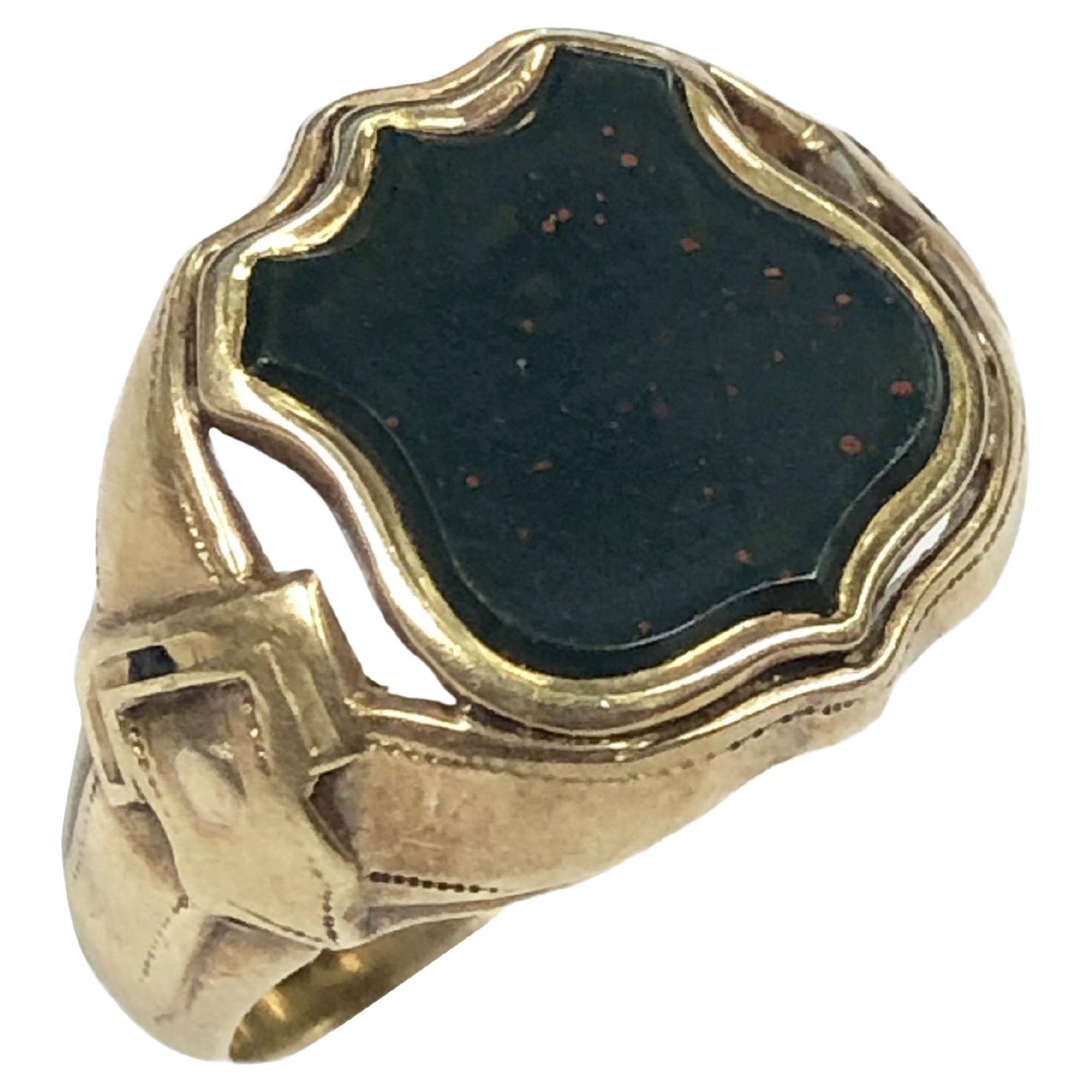Antique Gold and Blood Stone Signet Ring For Sale