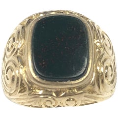 Vintage Gold and Bloodstone Gents Signet Ring