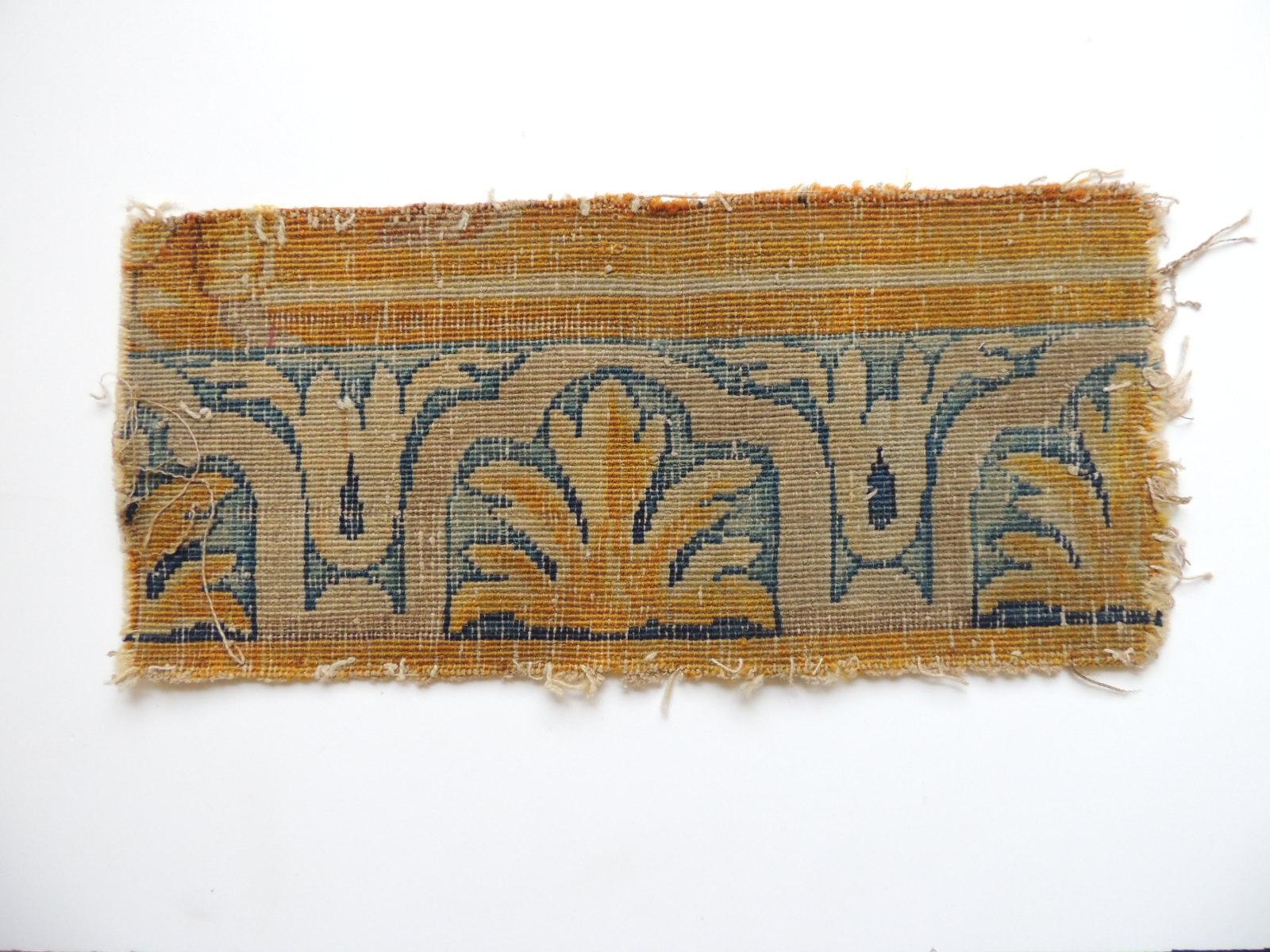 French Antique Gold and Blue Savonnerie Rug Fragment