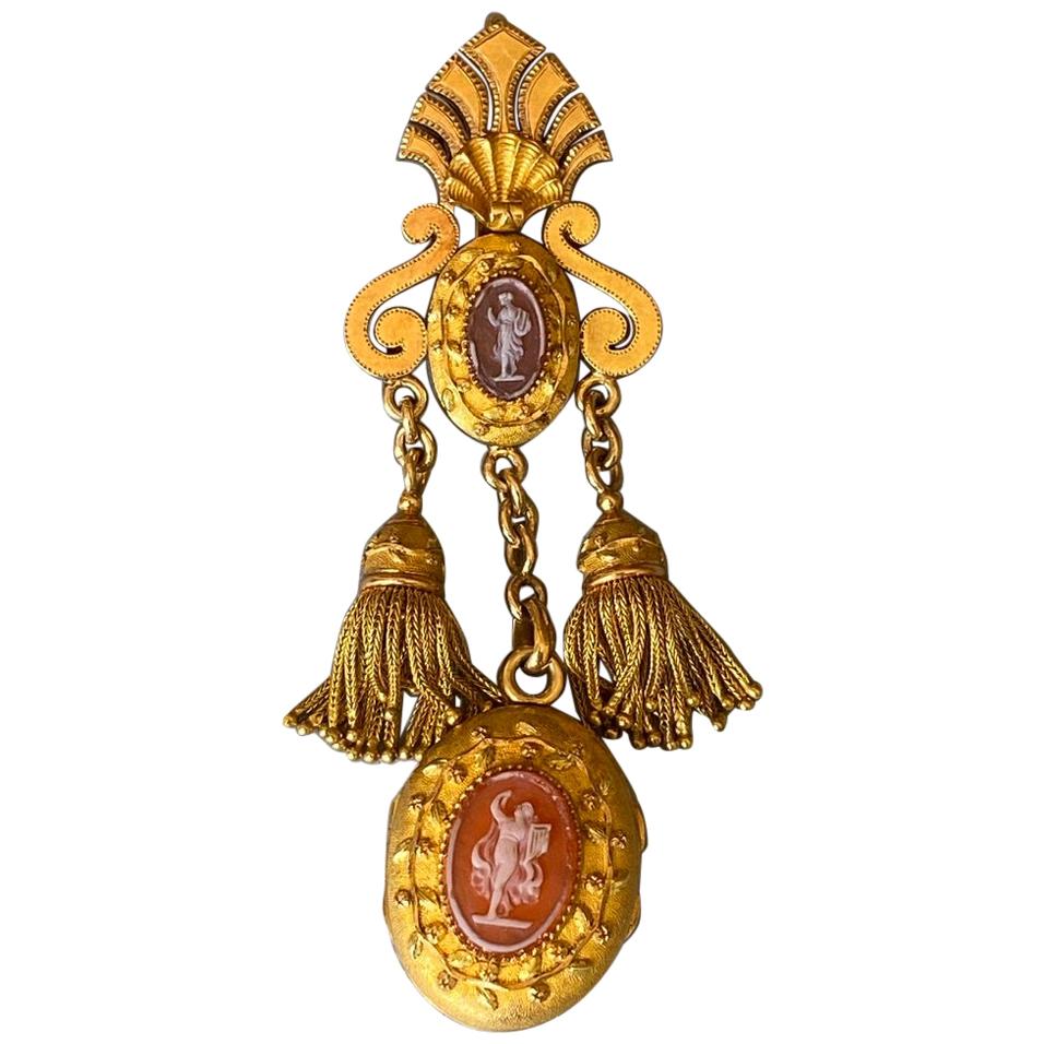 Antique Gold and Cameo French Locket Pendant
