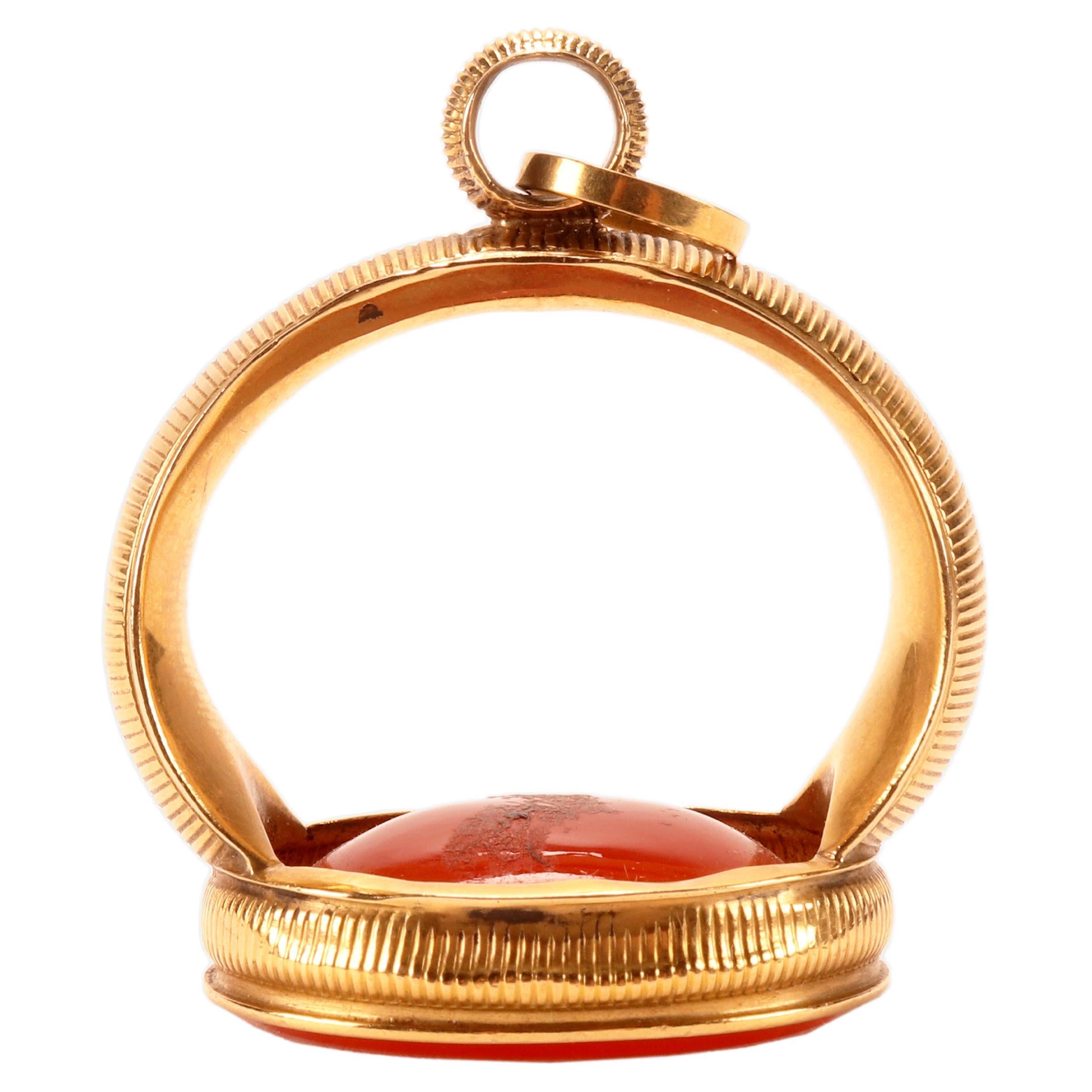Antique gold and carnelian chain seal, England 1870.  For Sale