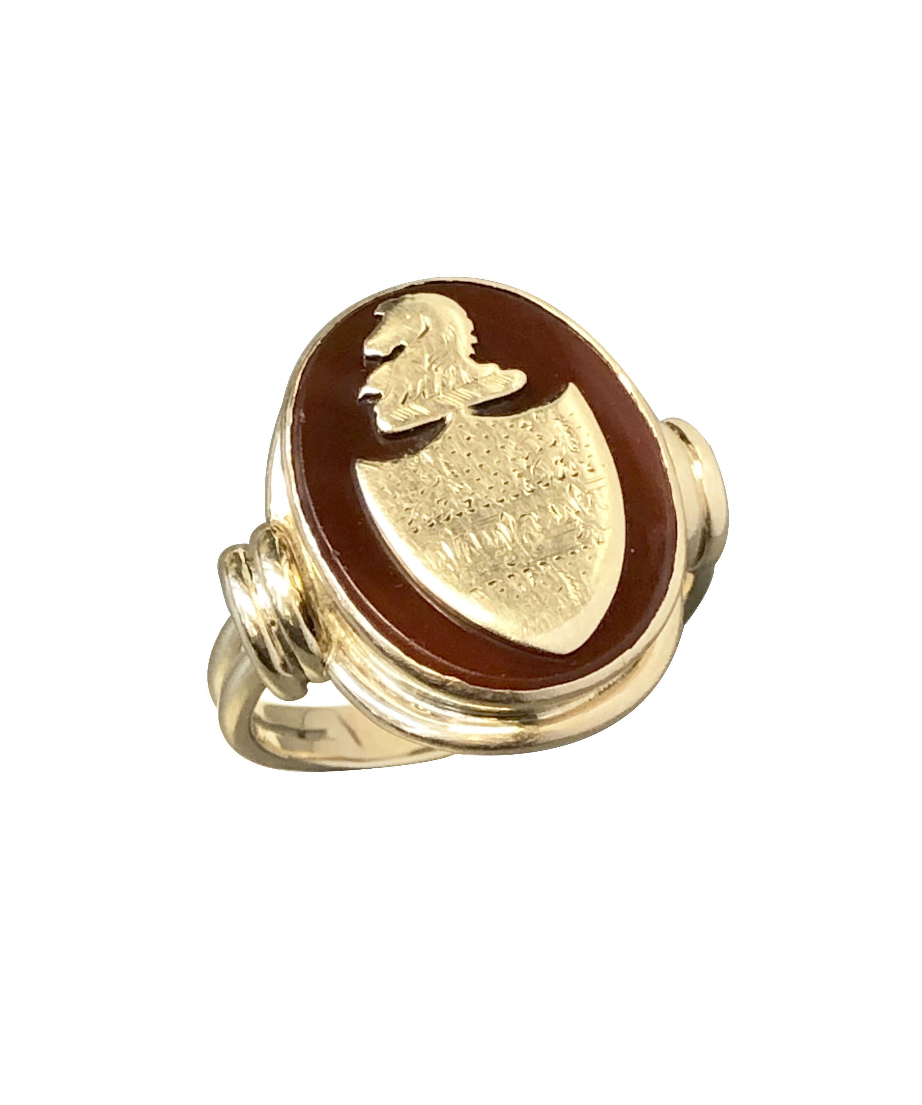 Women's or Men's Antique Gold and Carnelian Signet Ring For Sale