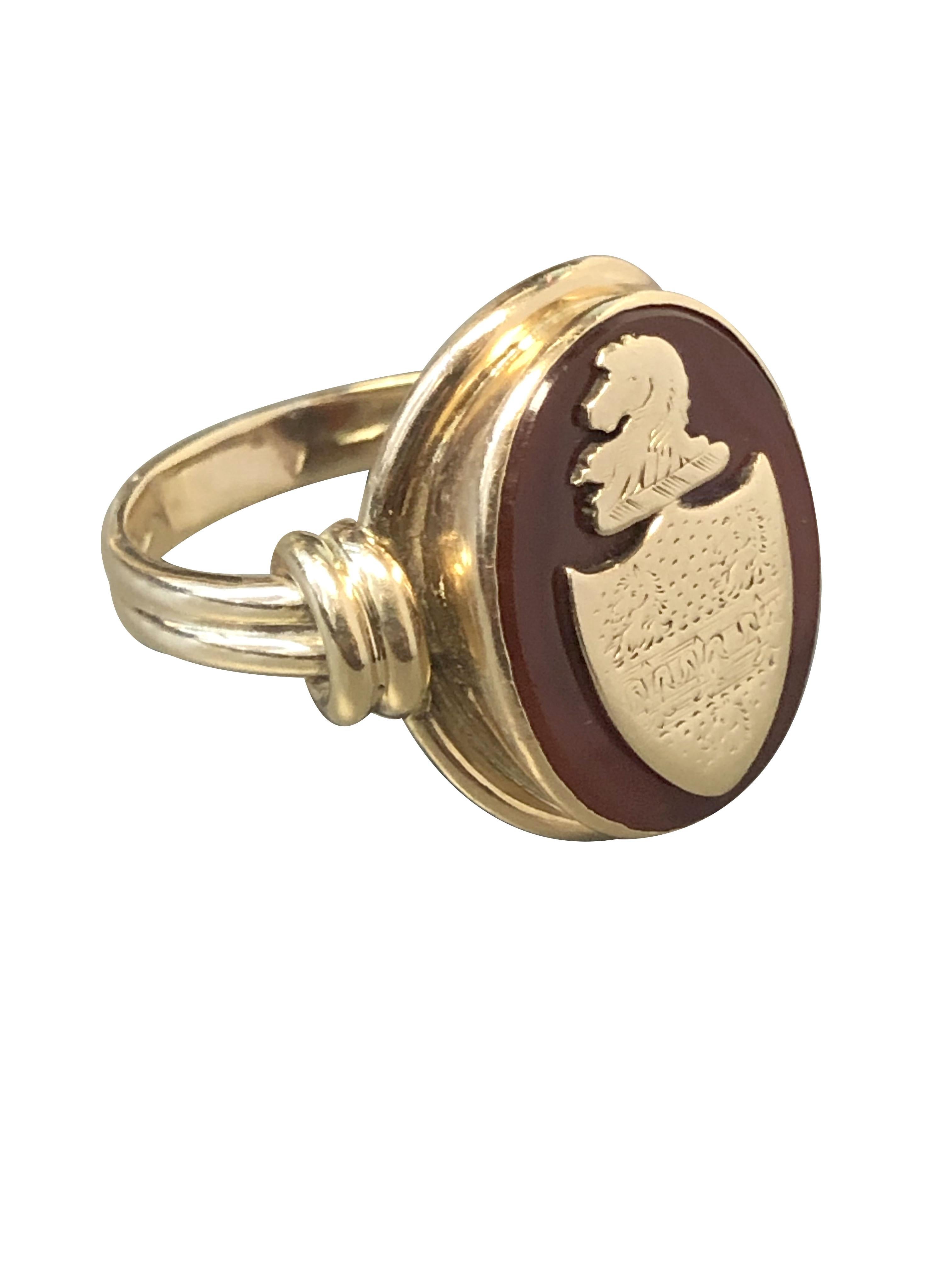 Antique Gold and Carnelian Signet Ring For Sale 3