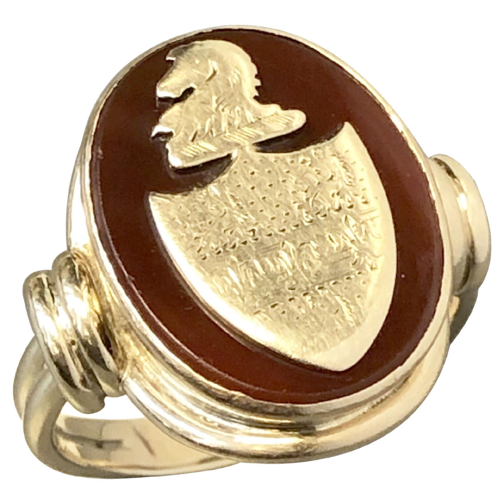 Antique Gold and Carnelian Signet Ring For Sale