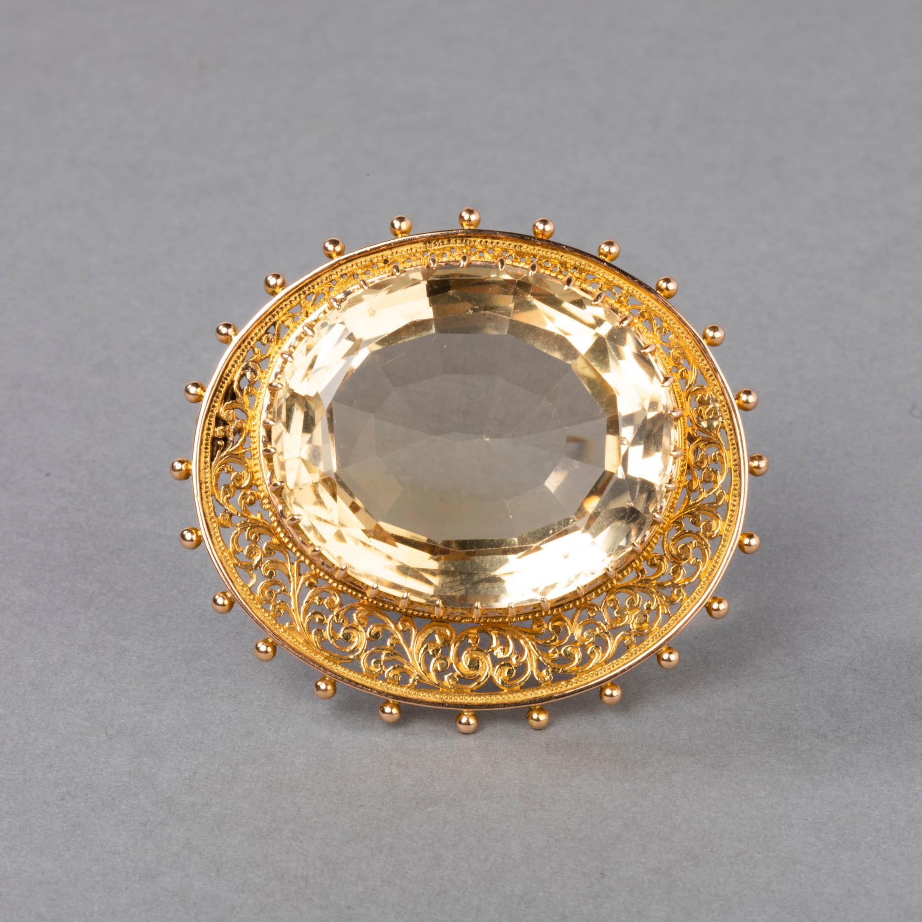 Oval Cut Antique Gold and Citrine Brooch For Sale