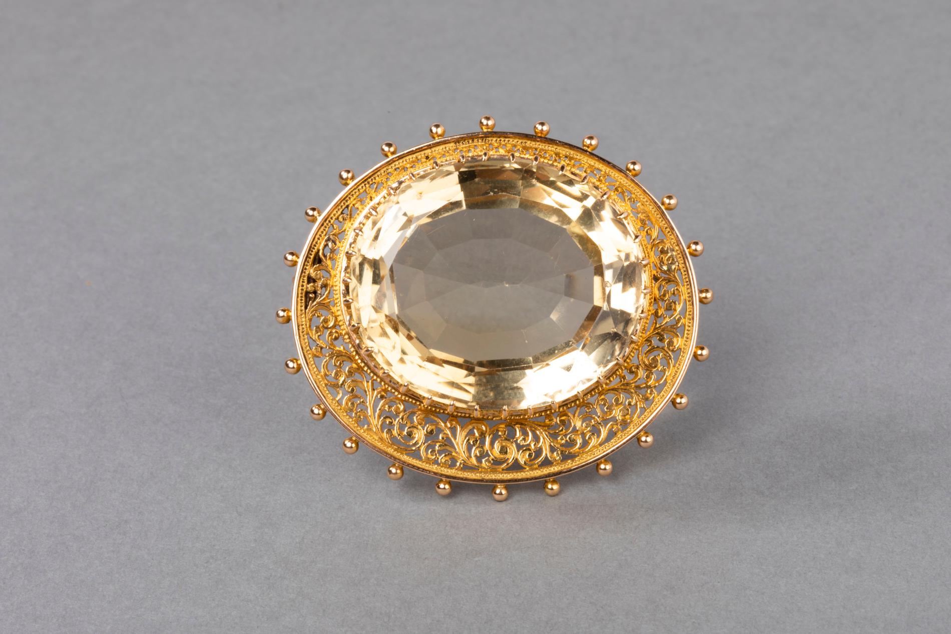Antique Gold and Citrine Brooch In Good Condition For Sale In Saint-Ouen, FR