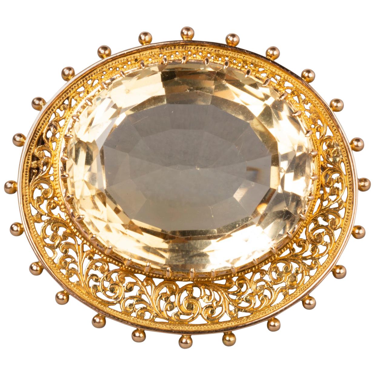 Antique Gold and Citrine Brooch For Sale