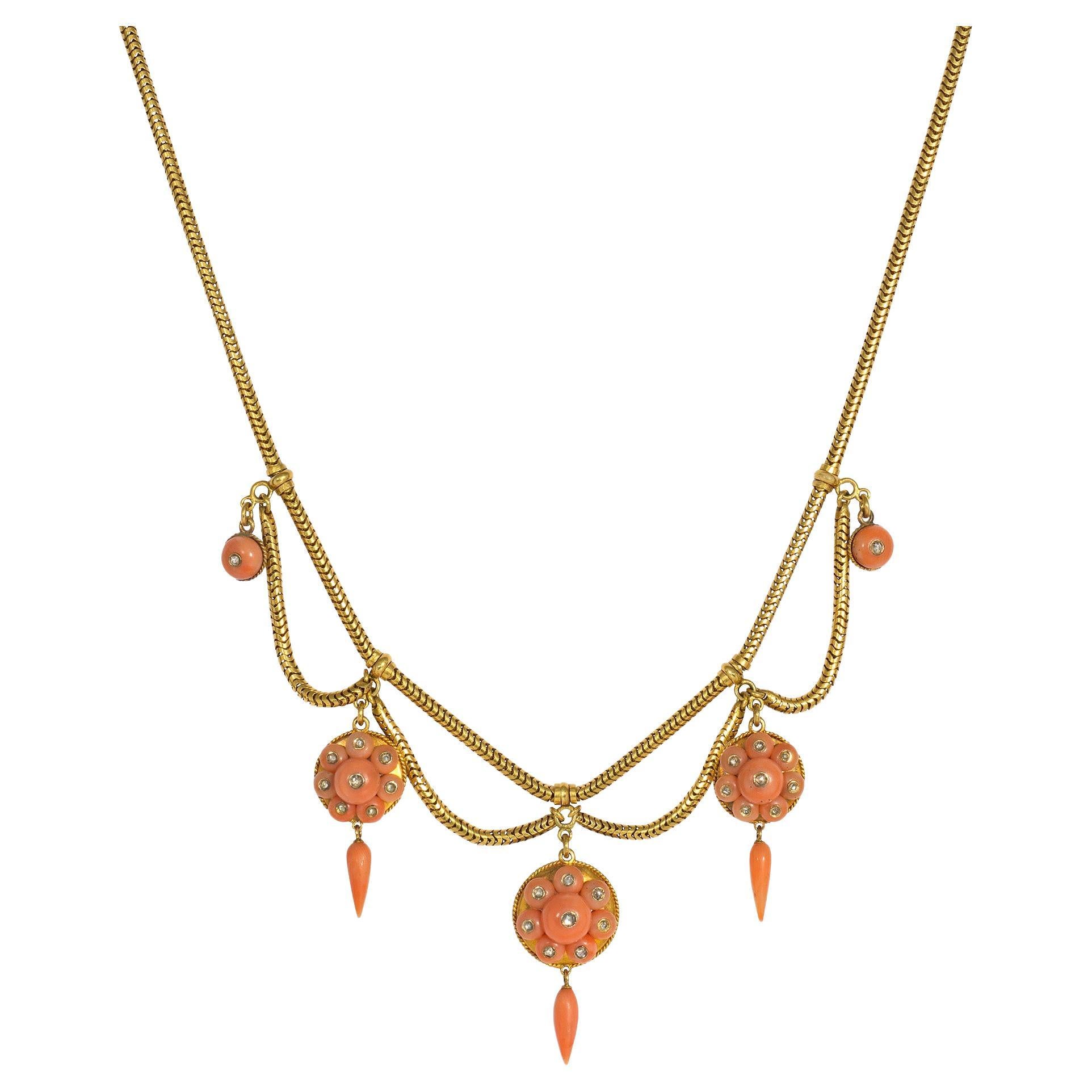 Victorian Dramatic Coral Festoon Necklace at 1stDibs