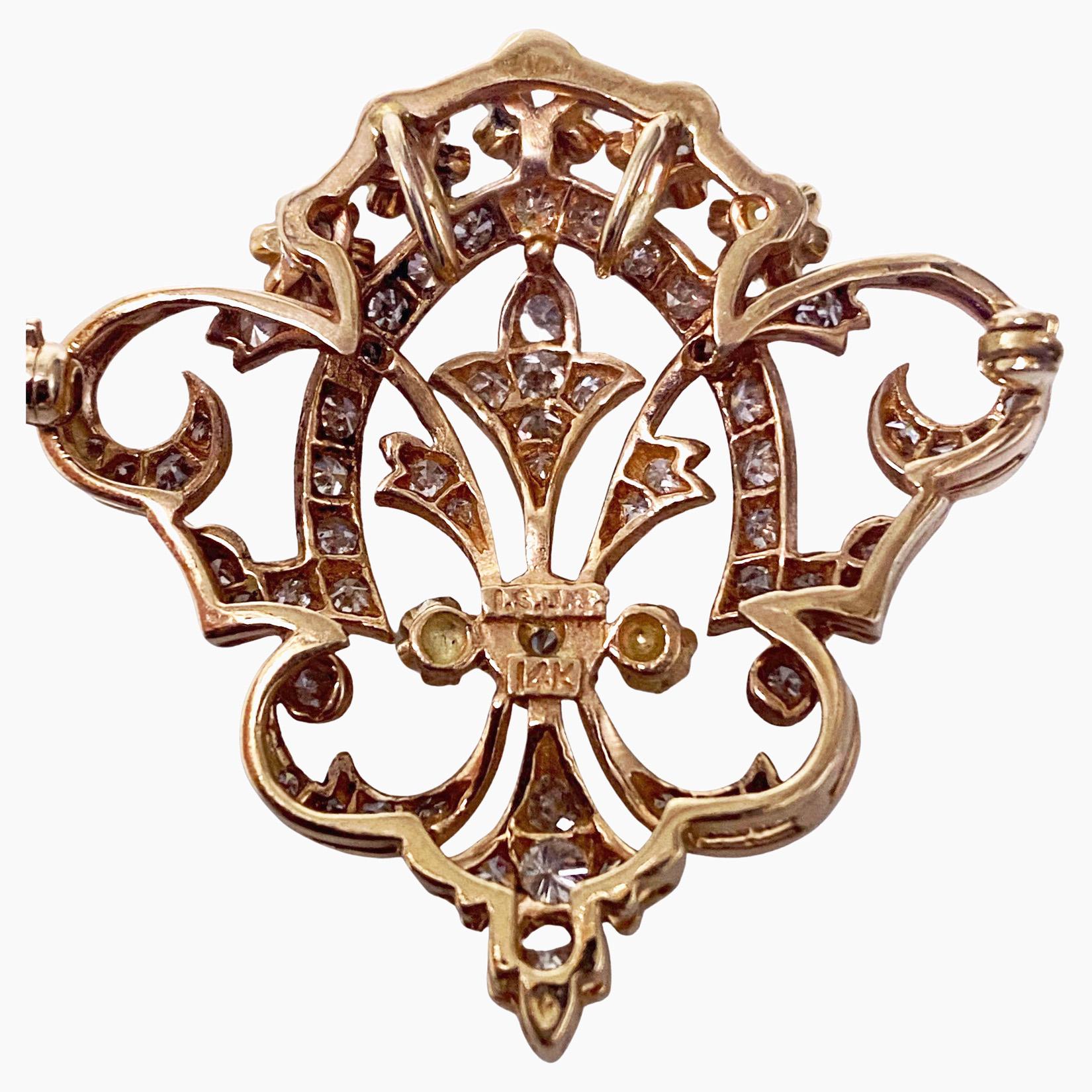 Mixed Cut Antique Gold and Diamond Brooch and Pendant