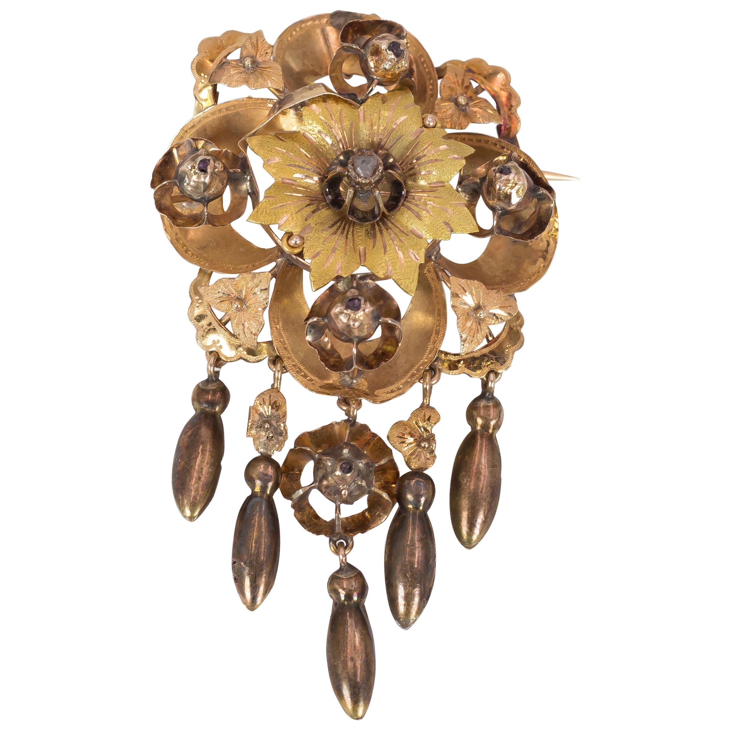 Antique Gold and Diamond Brooch, Late 1800 For Sale