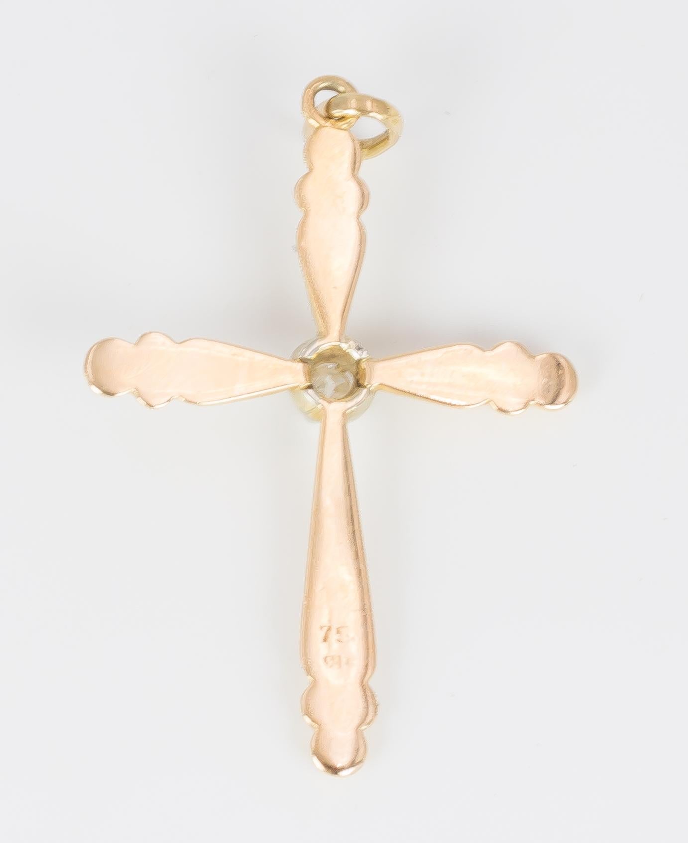 Women's or Men's Antique Gold and Diamond Crucifix Pendant, 1940s