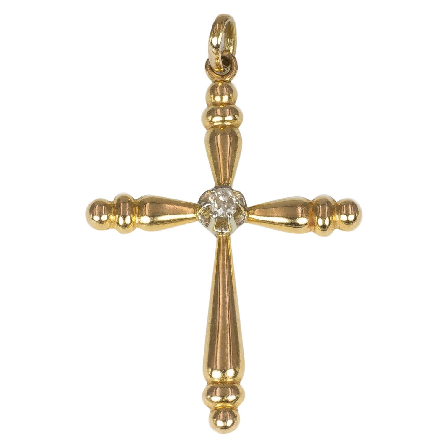 Antique Gold and Diamond Crucifix Pendant, 1940s