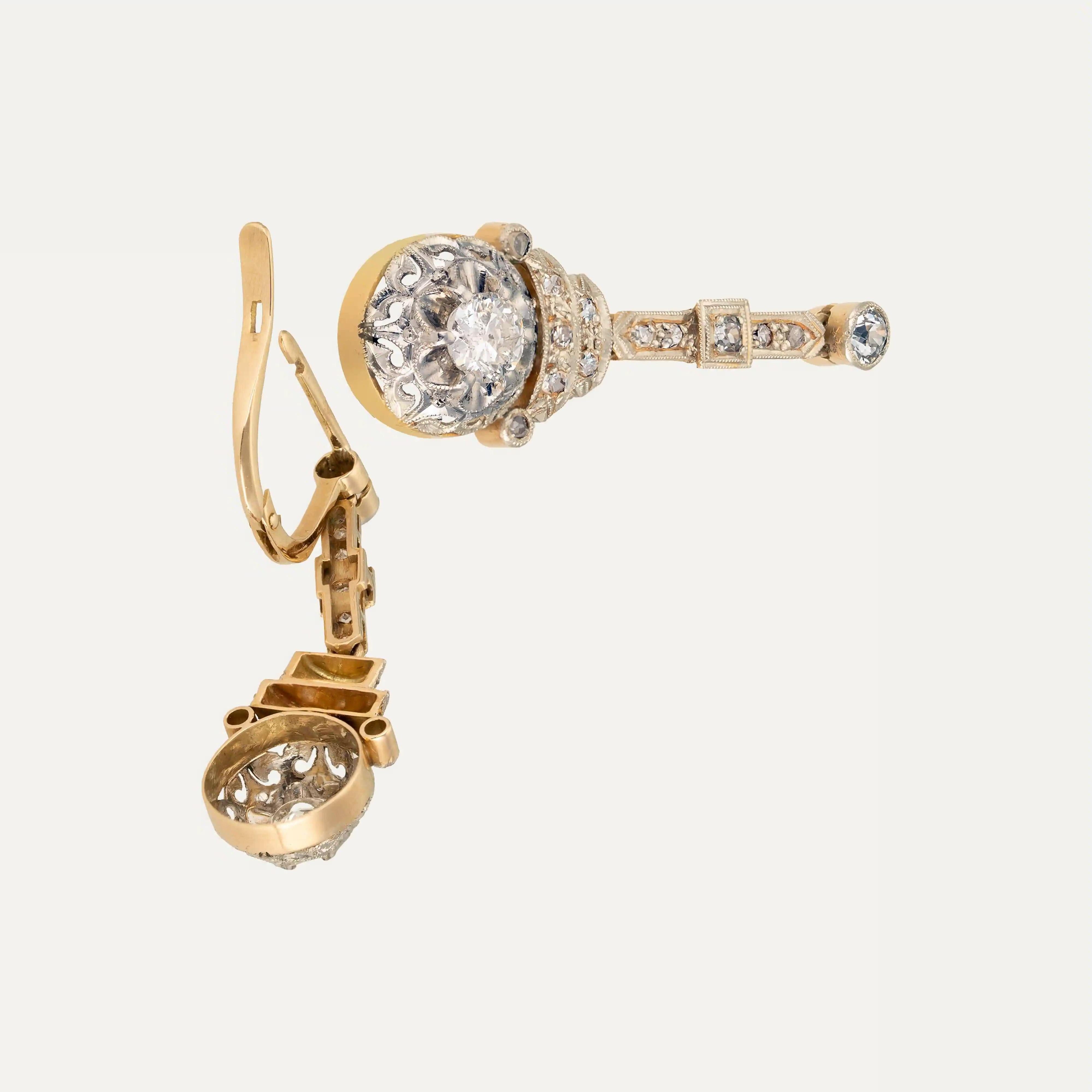 Art Deco Antique Gold and Diamond Earrings For Sale