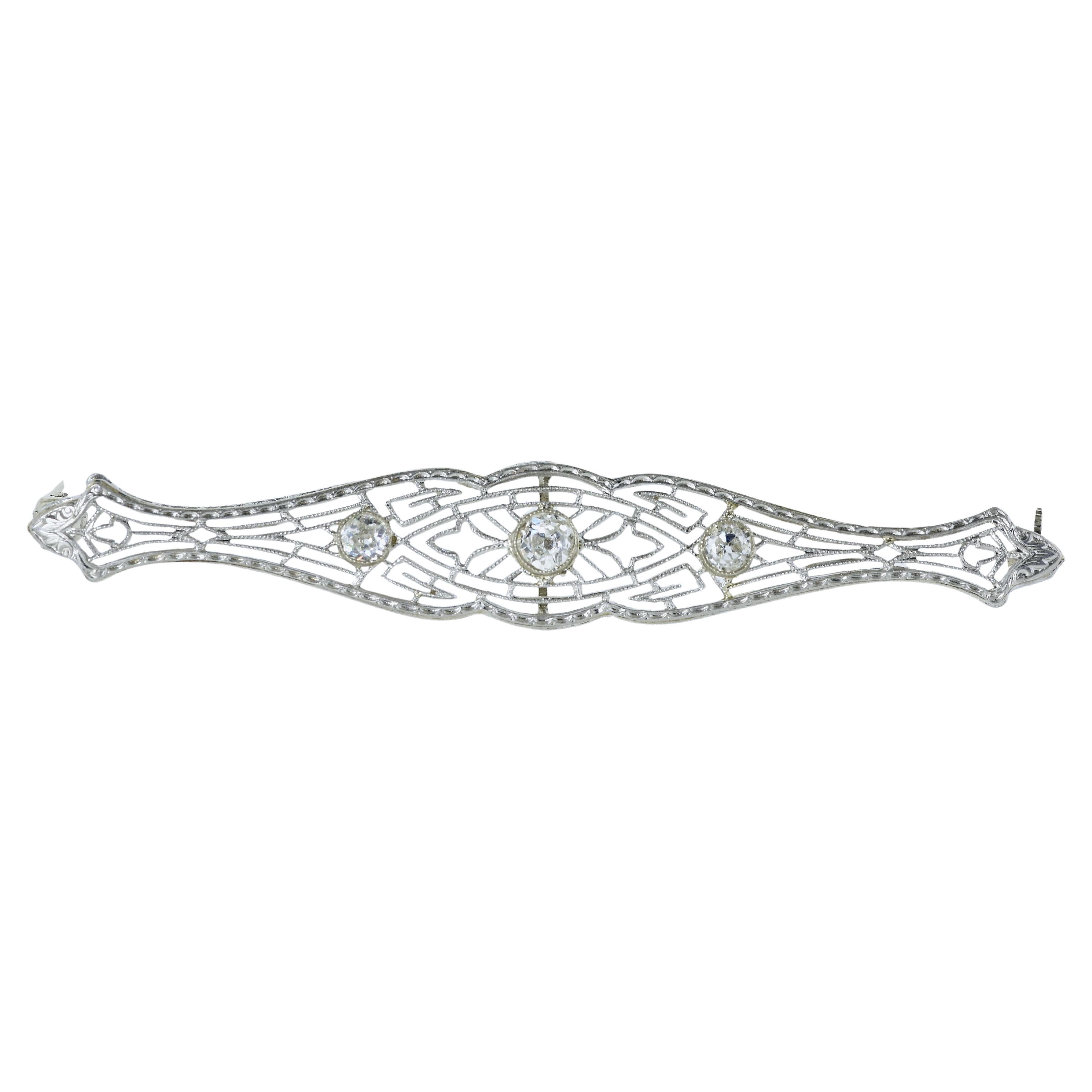 Antique Gold and Diamond Filigree Bar Pin, American, c. 1920.