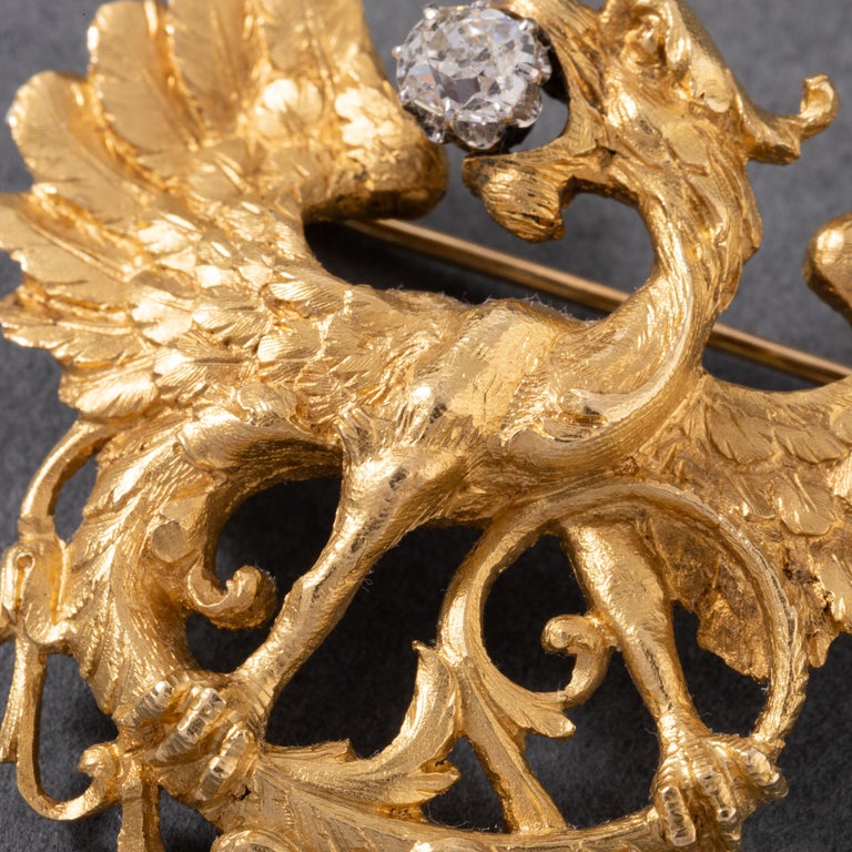 Broche Ancienne Chimère Antique – Strass, Métal Inconnu, Occasion Vintage