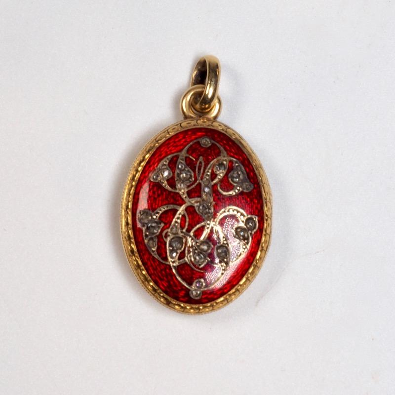 Victorian Antique Gold and Diamond Guilloche Enamel Locket